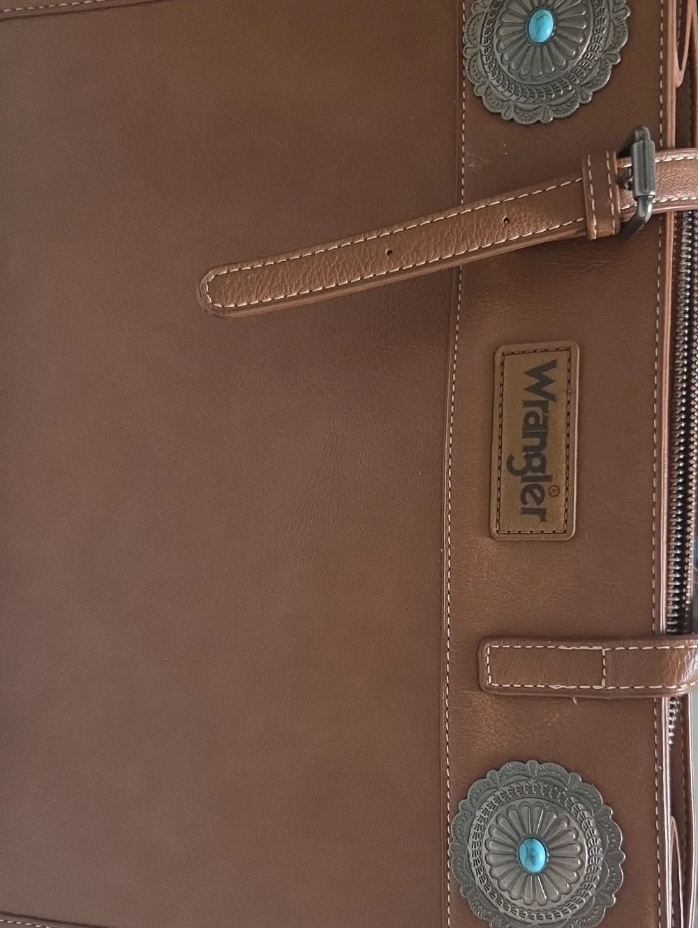 Wrangler Tan Faux-Leather Messenger Bag with Concho Accents